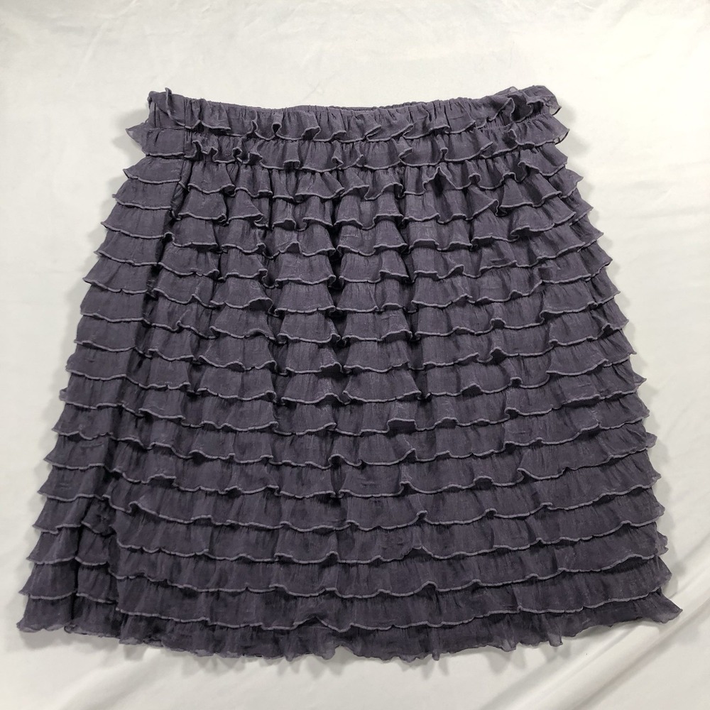XHILARATION ABOVE-KNEE SKIRT (purple-gray w/ elastic waist & ruffles) Size Small